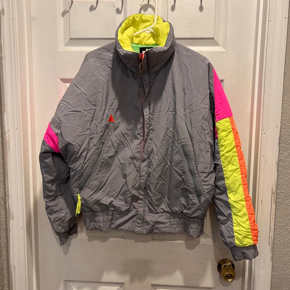 VTG Alpine Design Mens Ski Jacket Colorblock Neon Zip Up 80's 90's Made in USA S